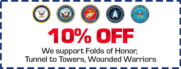 Coupon promoting 10% discount for military active duty and veterans